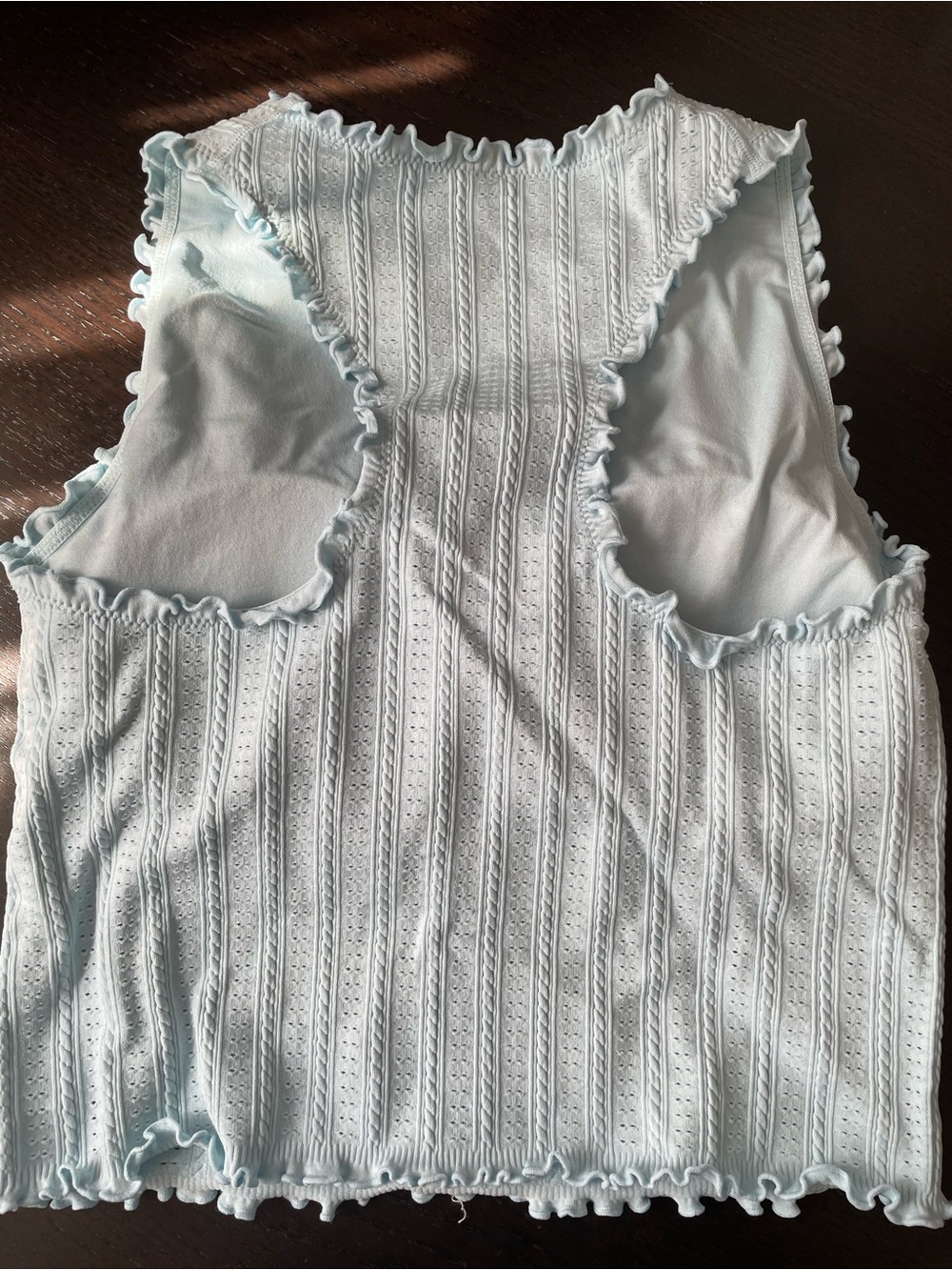 JoyLab ribbed seamless support tank top Light Blue Knit Ruffled Tank Top - large - Picture 4 of 9